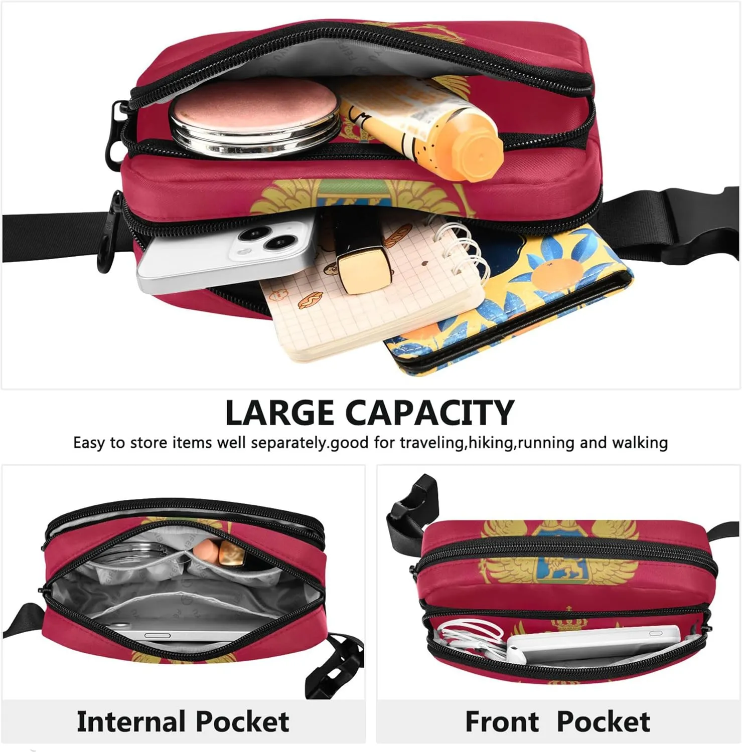 Montenegro Flag Women Fanny Pack Belt Bag Hip Pouch Waterproof Funny Crossbody Waist Pack