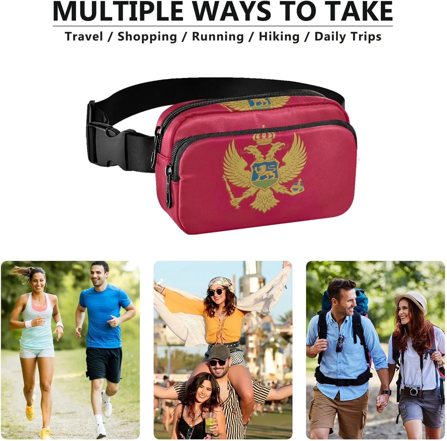 Montenegro Flag Women Fanny Pack Belt Bag Hip Pouch Waterproof Funny Crossbody Waist Pack