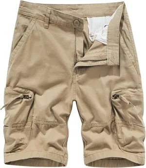 Muscularfit Shorts Men 5 Inch Cotton Multi Pockets Khakis Cargo Shorts Regular and Big & Tall Buckle Zipper Tooling Shorts