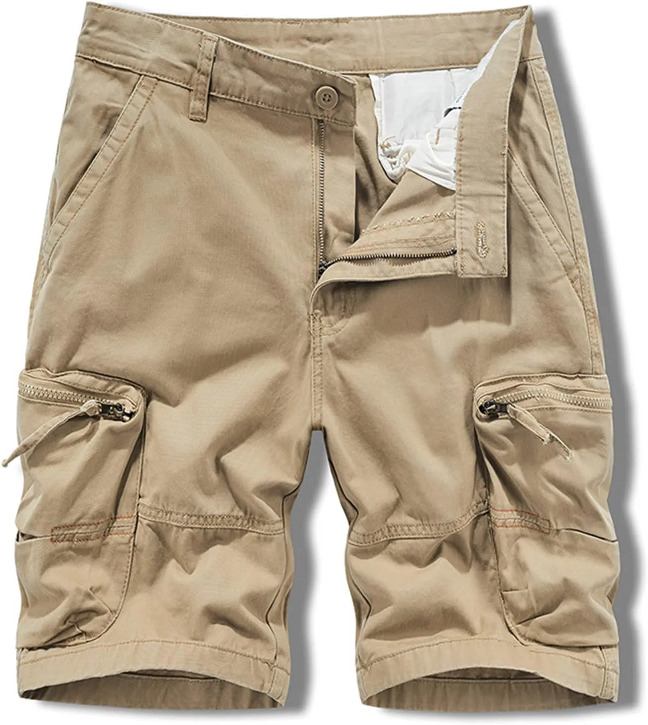 Muscularfit Shorts Men 5 Inch Cotton Multi Pockets Khakis Cargo Shorts Regular and Big & Tall Buckle Zipper Tooling Shorts