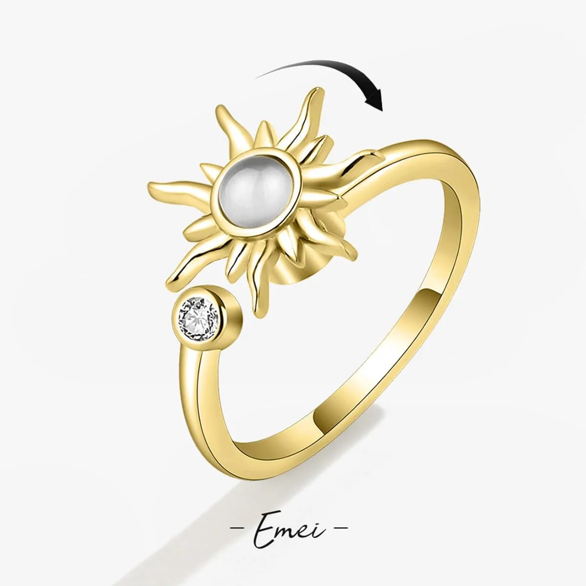MYANAIL Sun Spinner Fidget Finger Rings for Women Anti Stress Anxiety Rings Sunflower Adjustable Rings