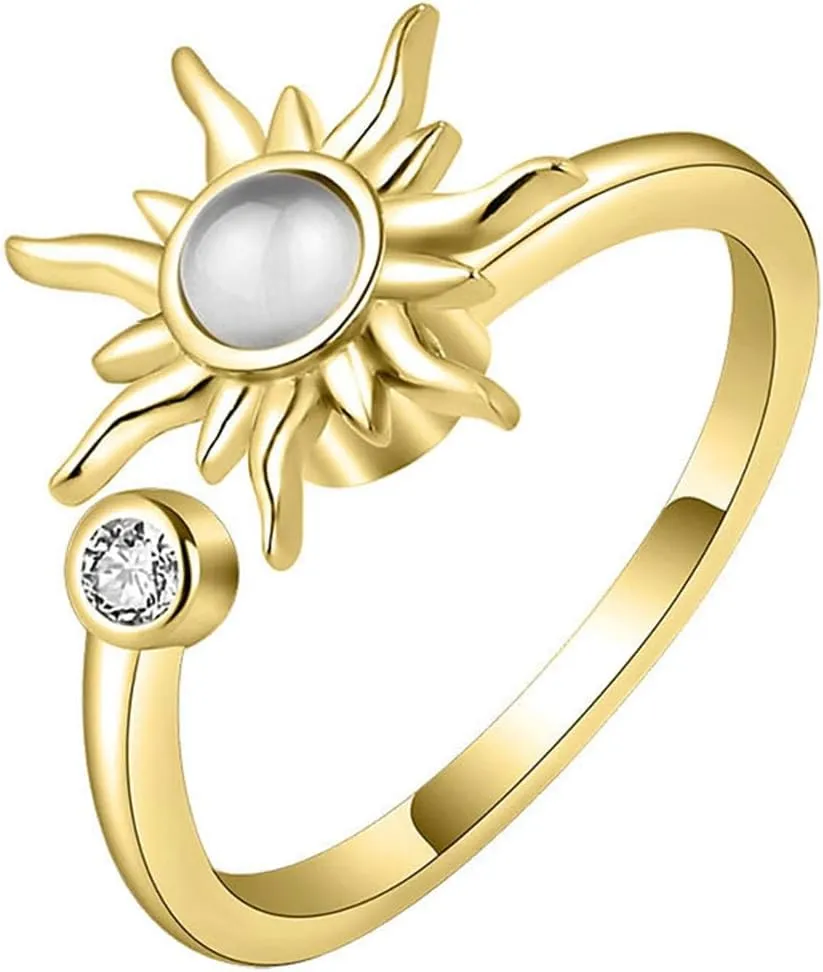 MYANAIL Sun Spinner Fidget Finger Rings for Women Anti Stress Anxiety Rings Sunflower Adjustable Rings
