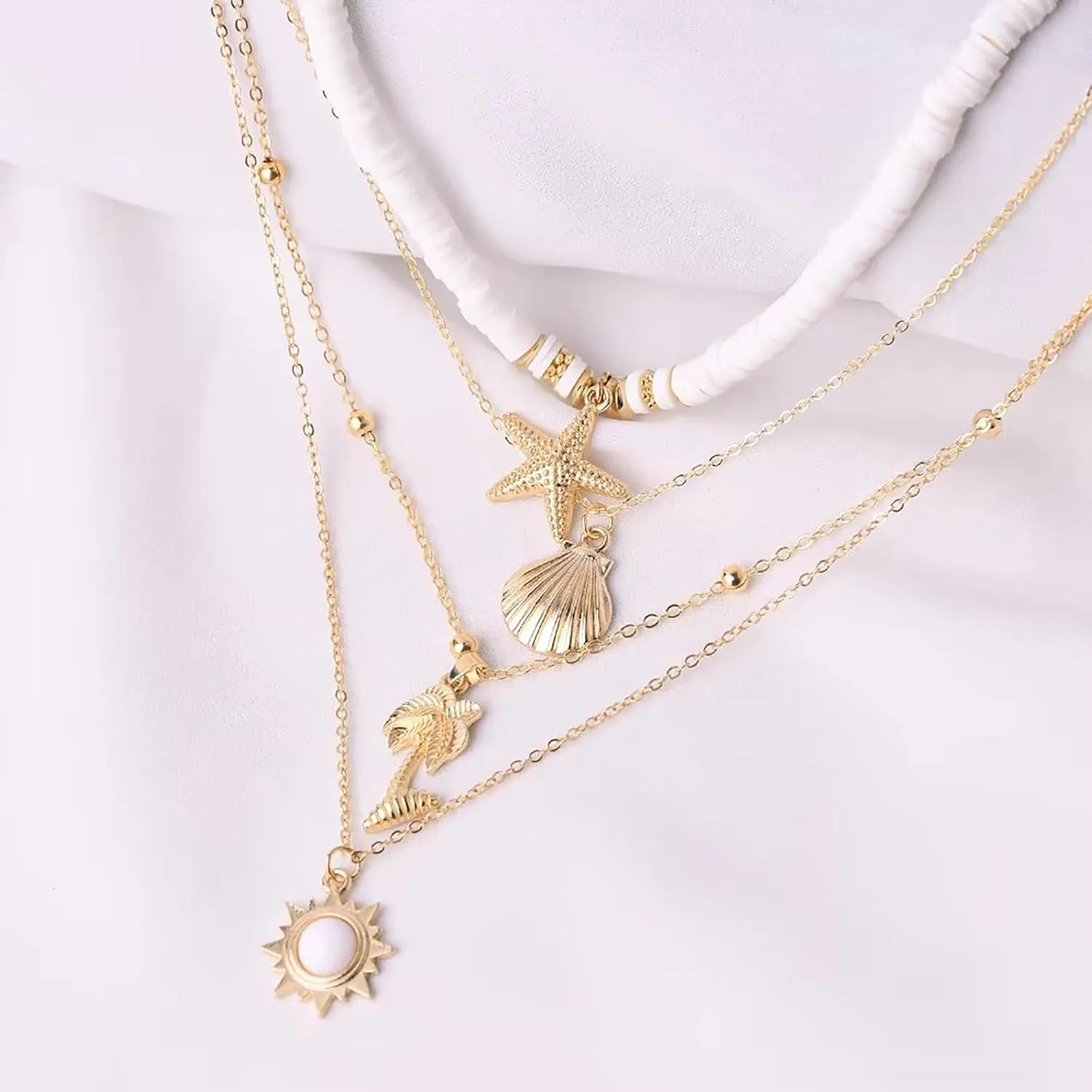 Nackiy Handmade Sea Shell Necklace for Women Summer Adjustable Natural Shell Collar Necklace (Beige Braided Rope)