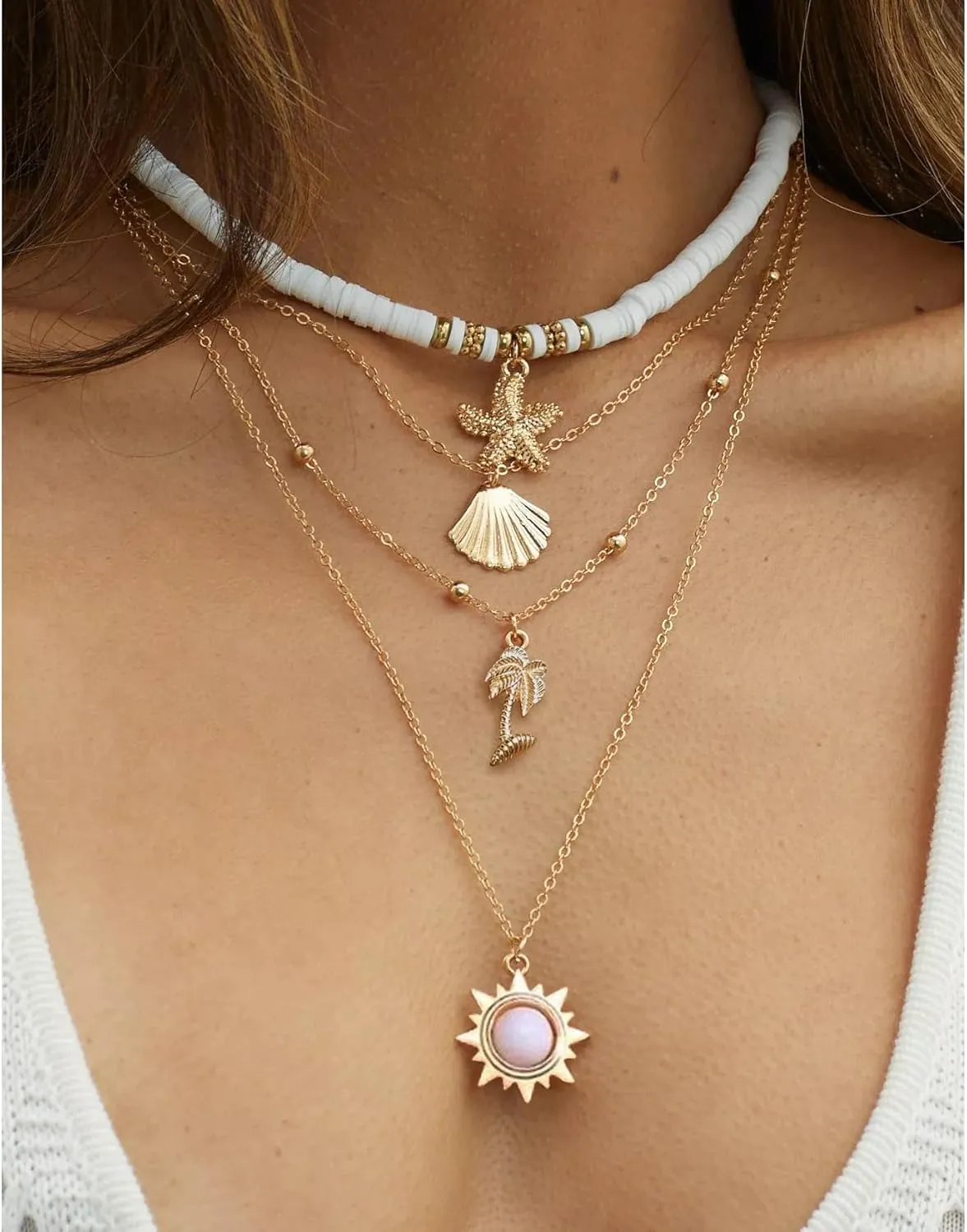 Nackiy Handmade Sea Shell Necklace for Women Summer Adjustable Natural Shell Collar Necklace (Beige Braided Rope)