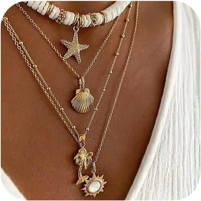 Nackiy Handmade Sea Shell Necklace for Women Summer Adjustable Natural Shell Collar Necklace (Beige Braided Rope)
