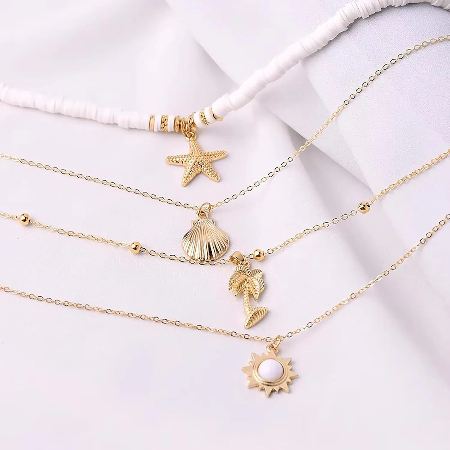Nackiy Handmade Sea Shell Necklace for Women Summer Adjustable Natural Shell Collar Necklace (Beige Braided Rope)