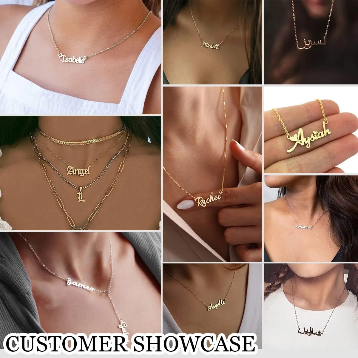 Name Necklace Personalized for Women : 18K Gold Plated Custom Name Necklace Chain Name Plate Choker Necklace Customized Gift Idea for Women Girl Female Friends Girlfriend BFF, Gold Plated/Silver