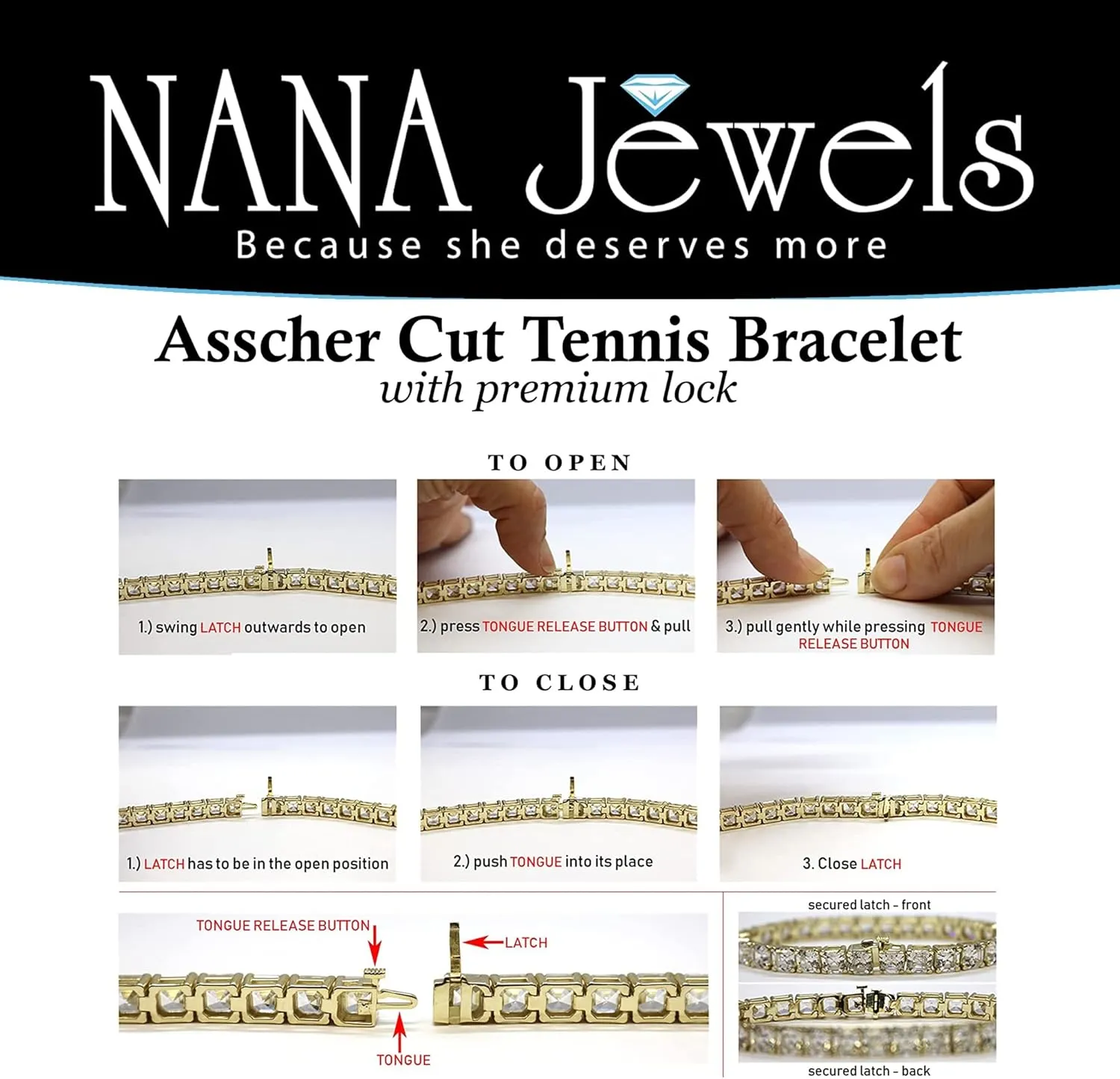 NANA Asscher Cut Tennis Bracelet 7" or 8" Solid Sterling Silver & Pure Brilliance Zirconia 13.00ctw-53.00ctw