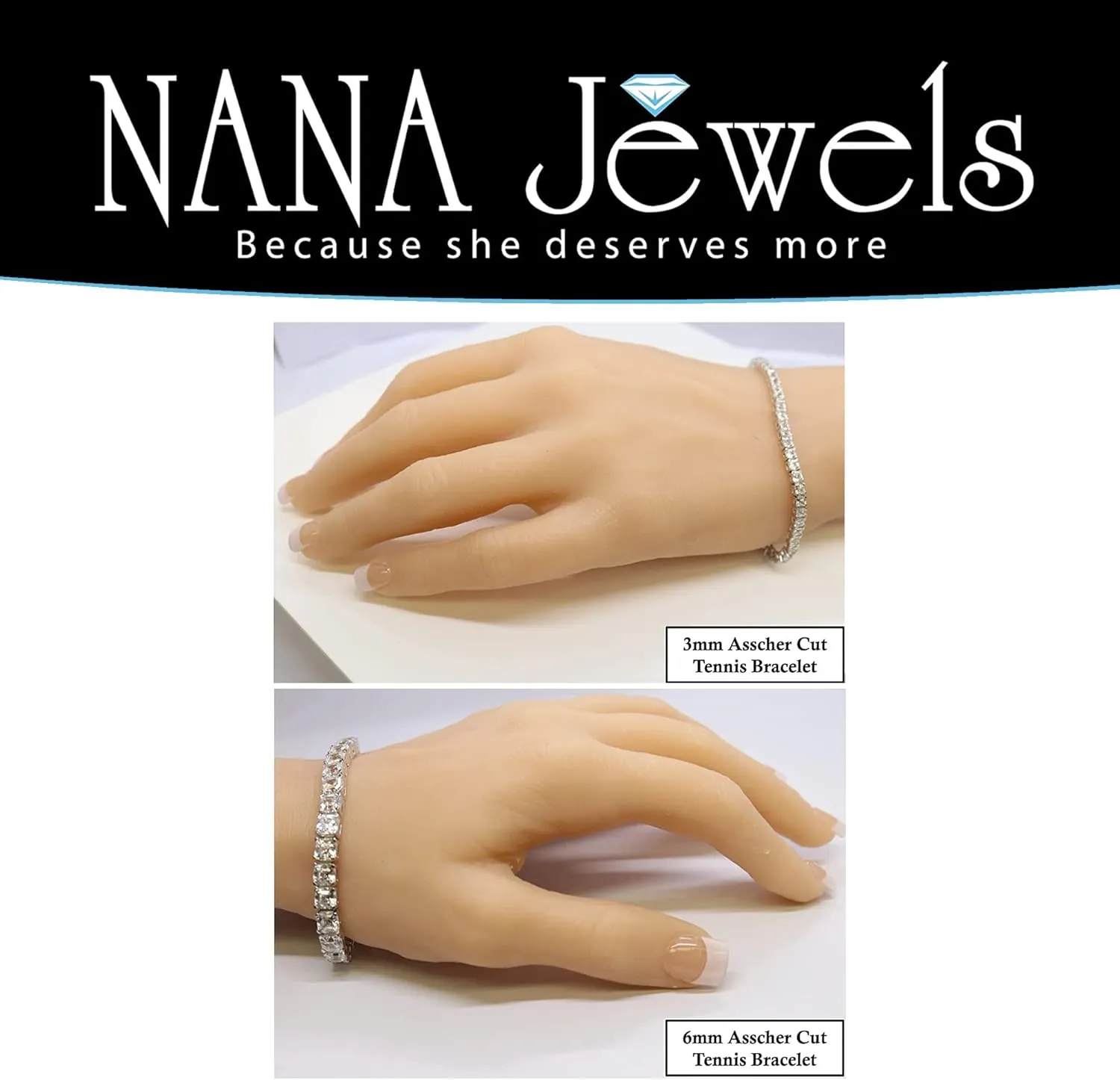 NANA Asscher Cut Tennis Bracelet 7" or 8" Solid Sterling Silver & Pure Brilliance Zirconia 13.00ctw-53.00ctw