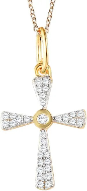 Natural Diamond Cross Necklace 1/4 CTTW Sterling Silver or 14kt Yellow Gold Plated Silver 18 Inch Cable Chain
