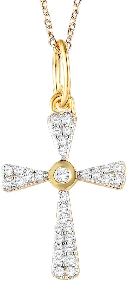 Natural Diamond Cross Necklace 1/4 CTTW Sterling Silver or 14kt Yellow Gold Plated Silver 18 Inch Cable Chain