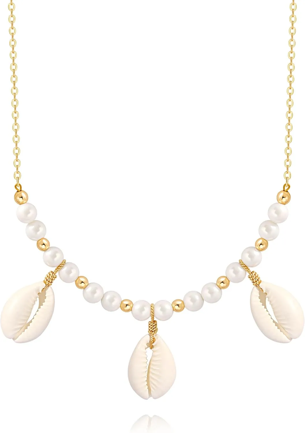 Natural Seashell Shell Scallop Pendant Choker Necklace Adjustable 18K Gold Plated Cable Chain Handmade Jewelry for Women Girls