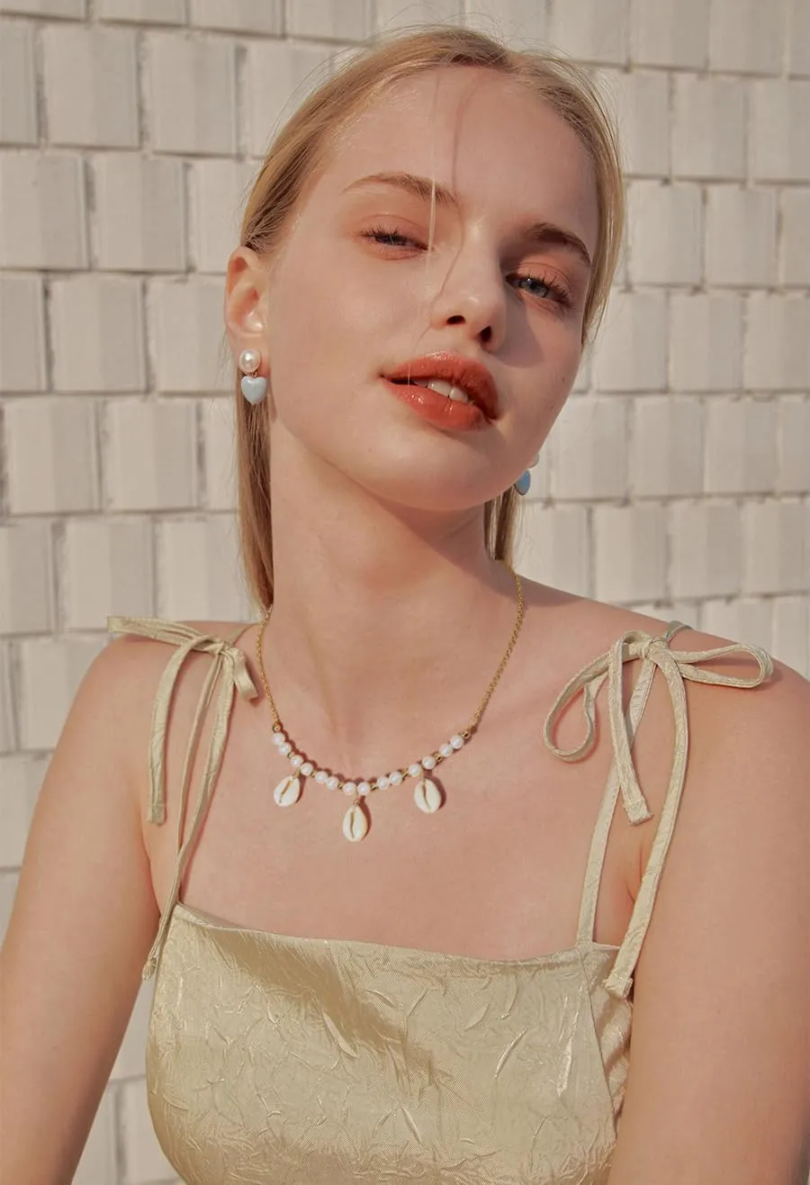 Natural Seashell Shell Scallop Pendant Choker Necklace Adjustable 18K Gold Plated Cable Chain Handmade Jewelry for Women Girls