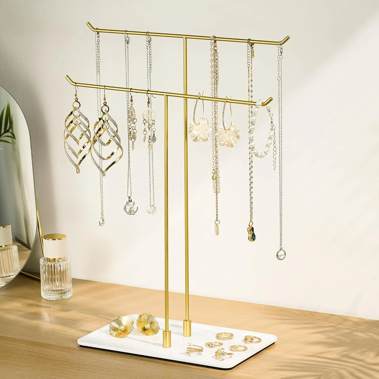 Necklace Stand Aesthetic Necklace Holder: Metal Necklace Organizer for Home Decor, Gold