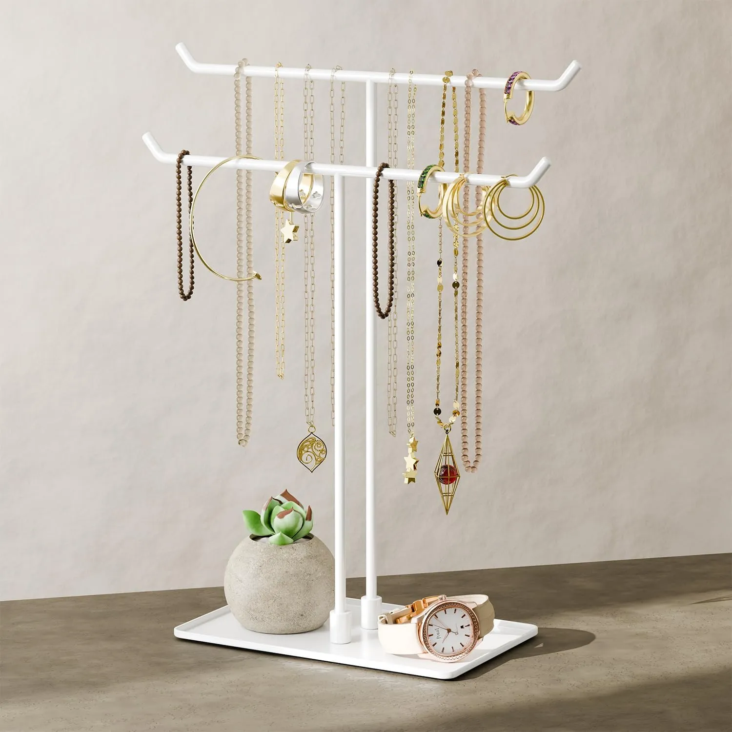 Necklace Stand Aesthetic Necklace Holder: White Metal Necklace Organizer for Home Decor