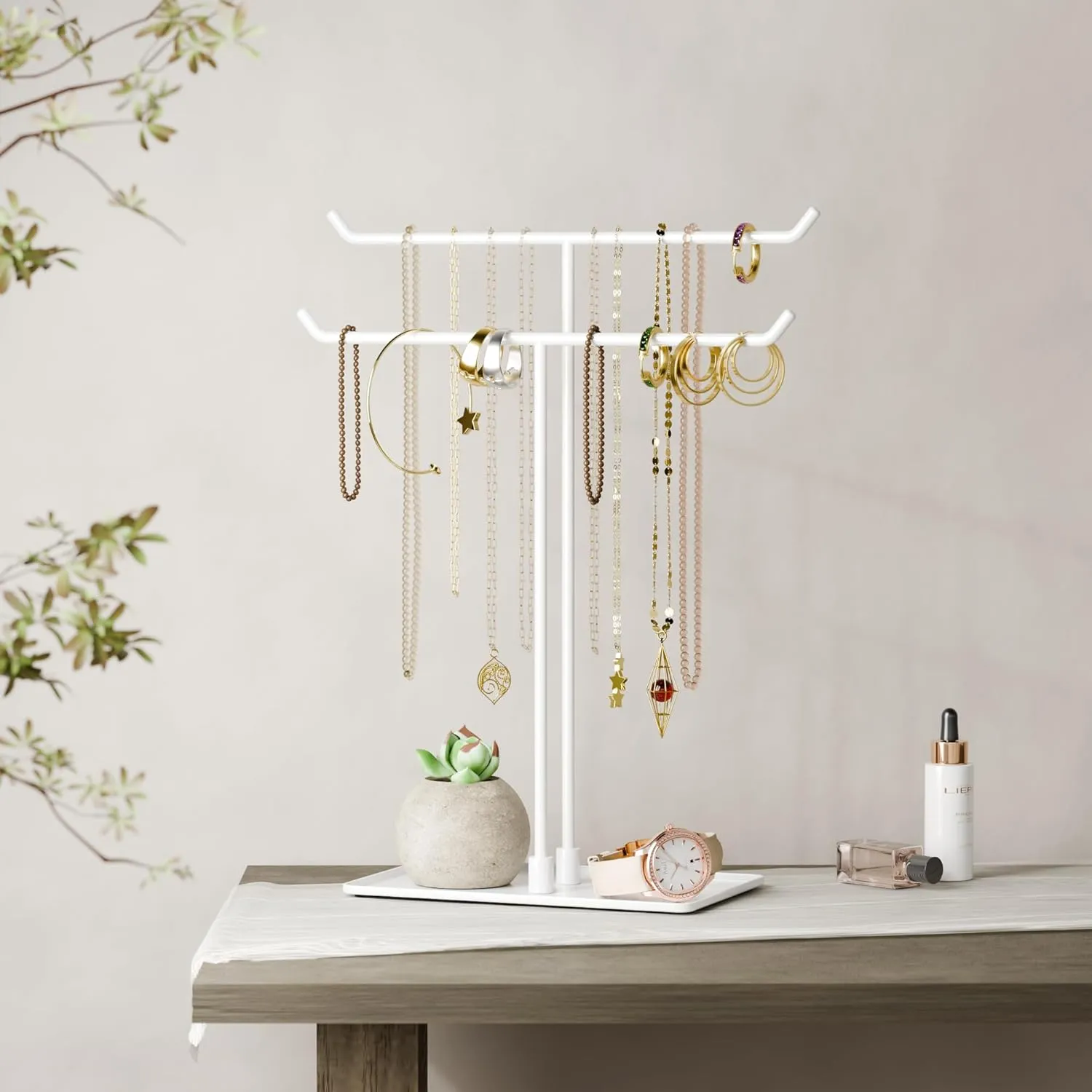 Necklace Stand Aesthetic Necklace Holder: White Metal Necklace Organizer for Home Decor