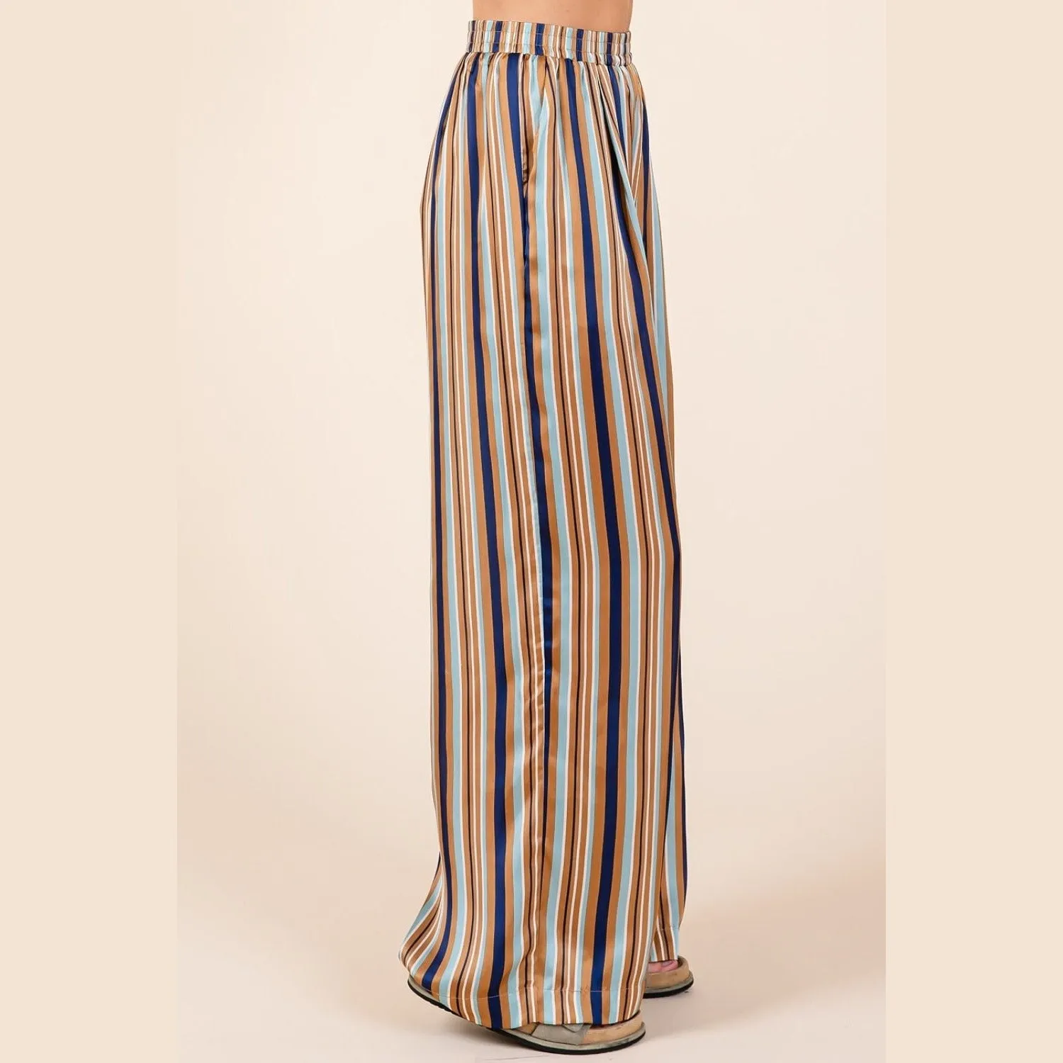 New Me Navy Striped Wide Leg Pants
