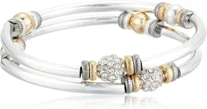 Nine West Tri-Tone and Crystal Set of 2 Bangle Bracelet
