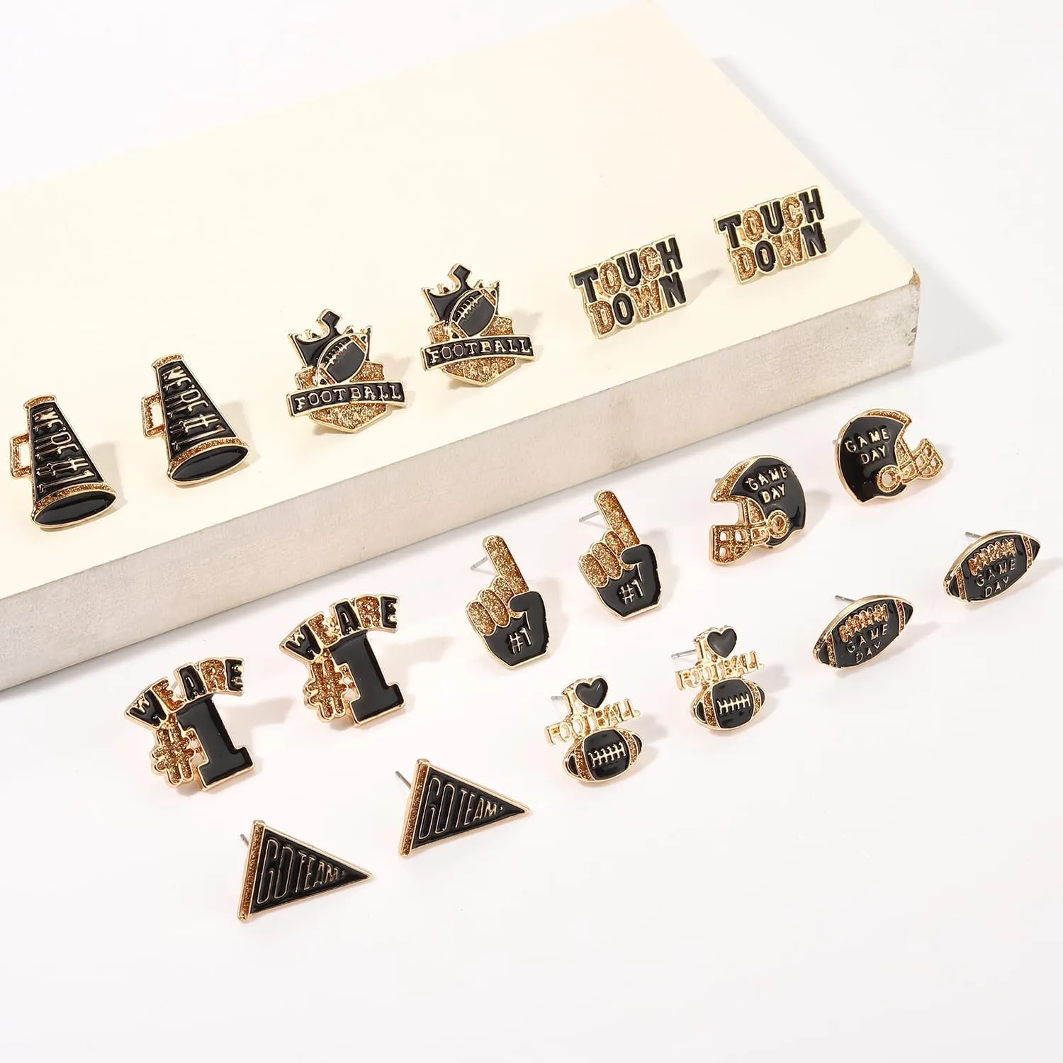 NLCAC 9 Pairs Football Stud Earrings for Women Game Day Football Helmet Touch Down Ear Stud Earrings Team Jewelry