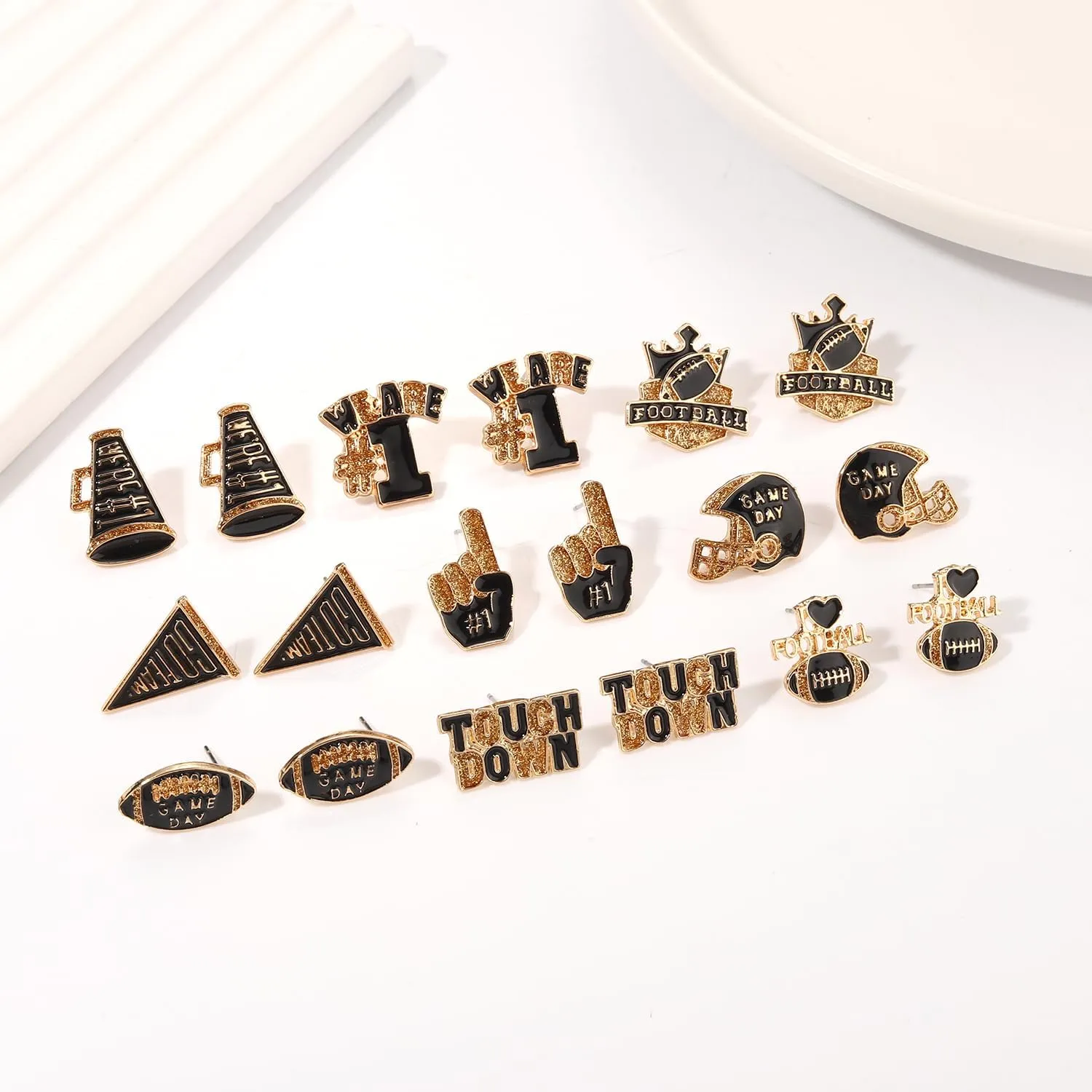 NLCAC 9 Pairs Football Stud Earrings for Women Game Day Football Helmet Touch Down Ear Stud Earrings Team Jewelry