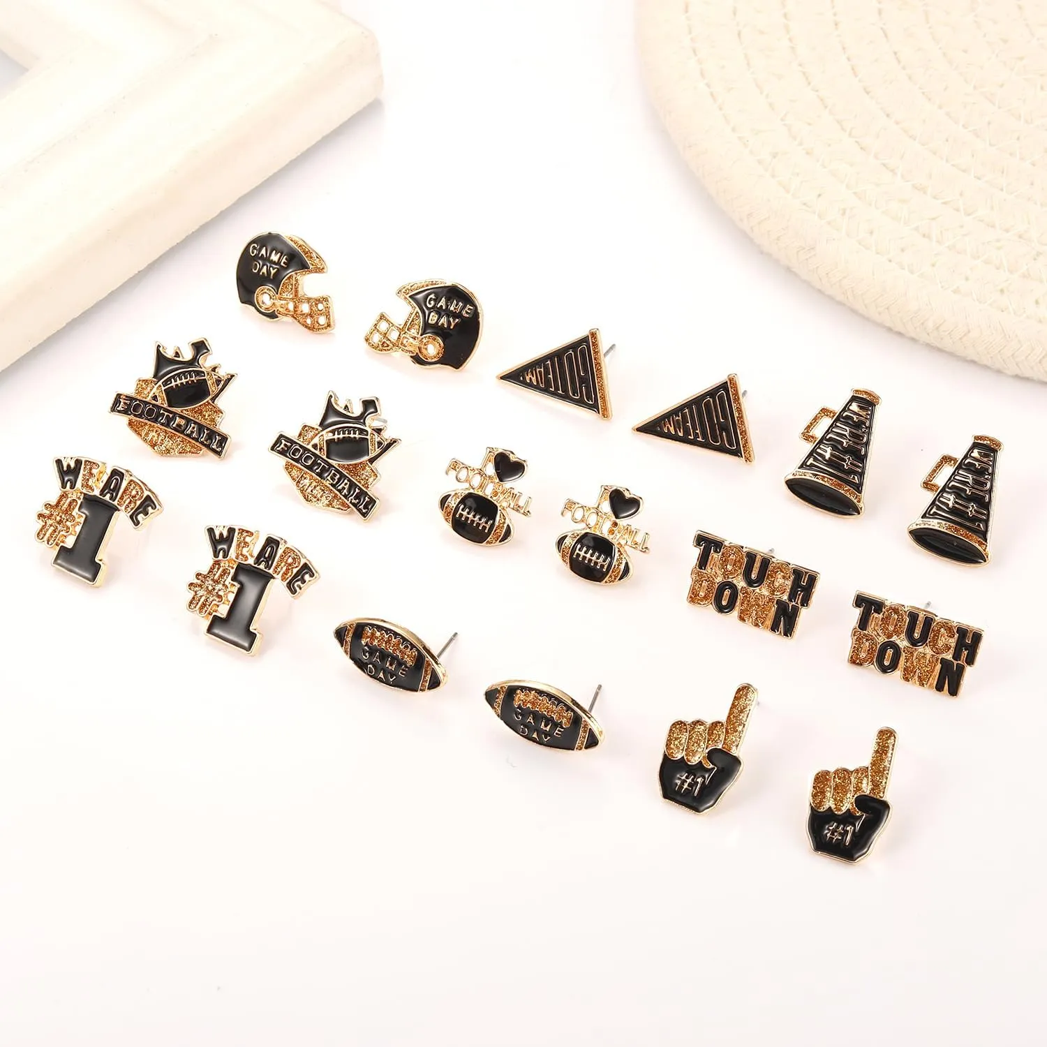 NLCAC 9 Pairs Football Stud Earrings for Women Game Day Football Helmet Touch Down Ear Stud Earrings Team Jewelry