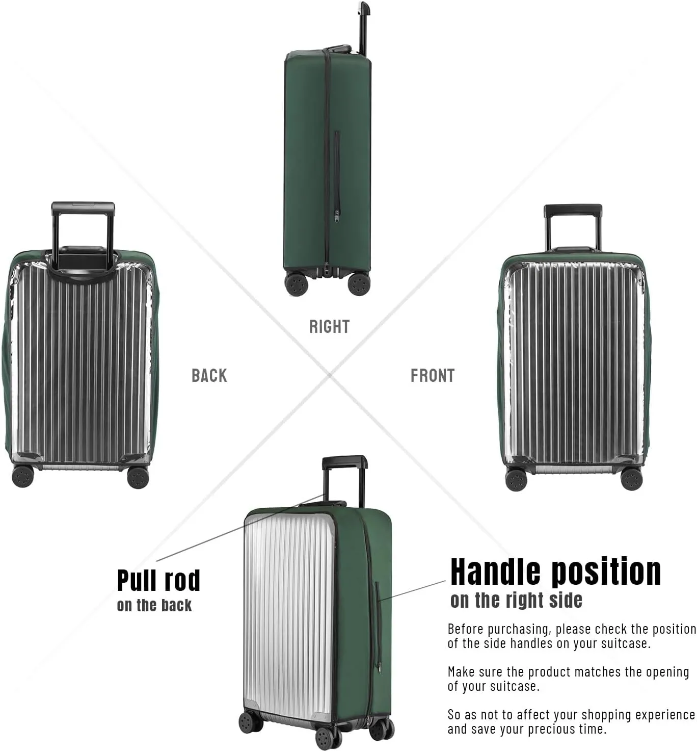 No Disassembly Suitcase Covers for Luggage - Clear Luggage Cover Protector, Black PVC Luggage Protector Suitcase Cover (Green, 28)