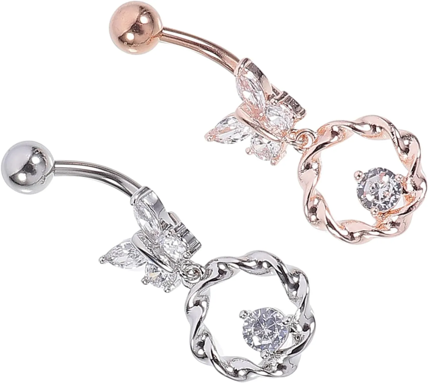 NOLITOY 2pcs Belly Button Rings Zircon Piercing Studs for Women Belly Piercing Accessories for Daily Decor and Summer Beachwear