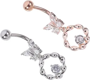 NOLITOY 2pcs Belly Button Rings Zircon Piercing Studs for Women Belly Piercing Accessories for Daily Decor and Summer Beachwear