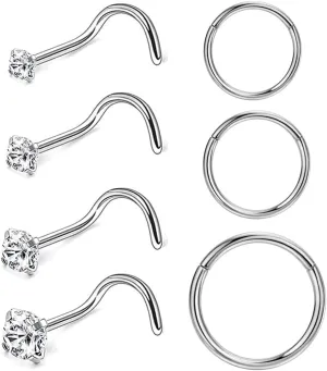 Nose Rings Studs G23 Titanium 20G Nose Studs for Women Men 18G Nose Rings Hoop Hypoallergenic Nose Piercings Jewelry 1.5/2/2.5/3 mm CZ L Shape Nose Screw Studs Hoop Rings for Helix Cartilage