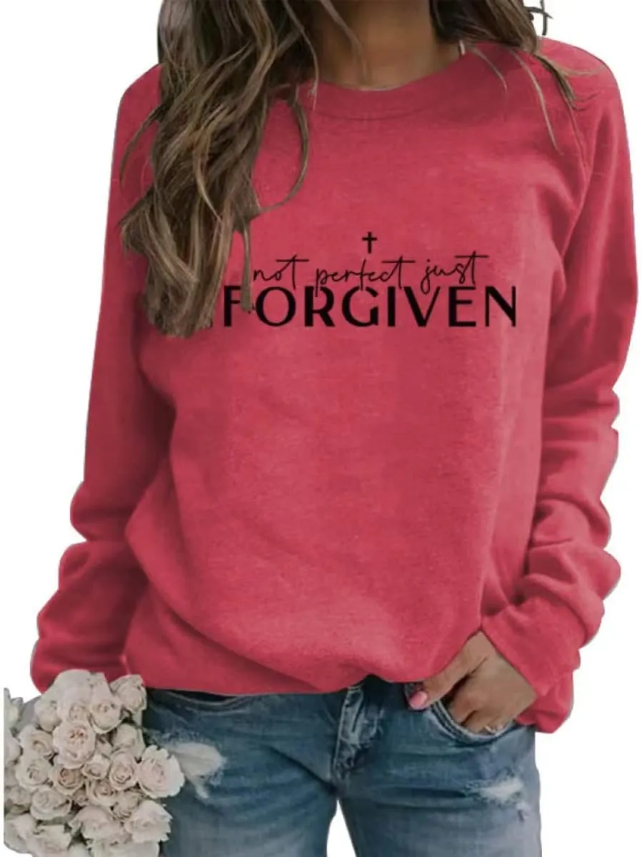 Not perfect just forgiven Christian Sweatshirt Women oversized Sweatshirt Faith Tops Long Sleeve Casual Pullover Tops Hoodies