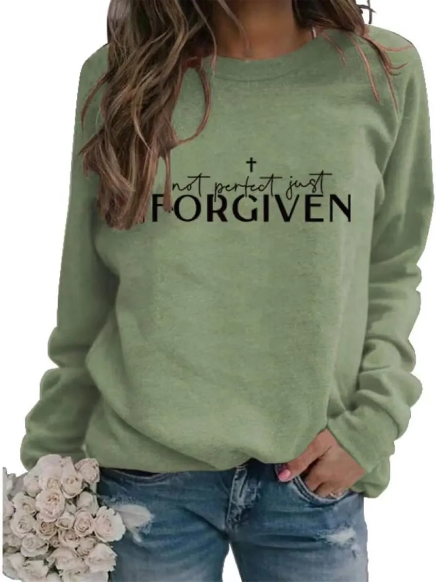 Not perfect just forgiven Christian Sweatshirt Women oversized Sweatshirt Faith Tops Long Sleeve Casual Pullover Tops Hoodies