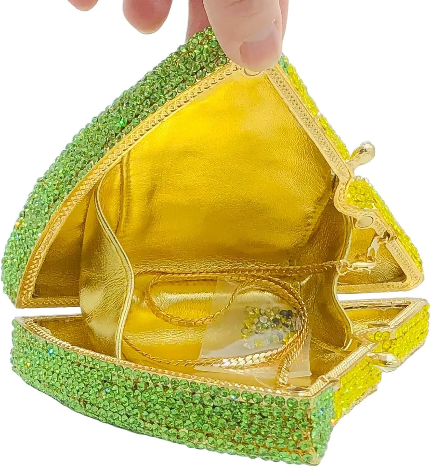 Novelty 3D Pizza Shape Women Crystal Clutch Evening Bag Party Prom Dinner Rhinestone Clutch Purses and Handbags,Mini
