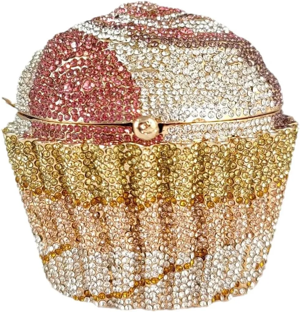 Novelty Cupcake Minaudiere Handbags Women Evening Bag Party Crystal Clutch Bag Bridal Rhinestone Clutch Purse,Mini