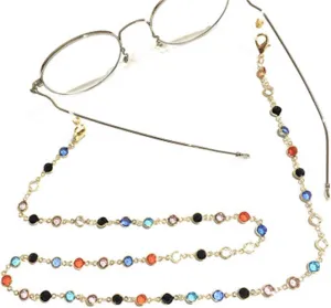 N/Q Colorful Evil Eye Crystal Beads Chain Sunglass Lanyard Holder Necklace Adjustable Eyeglass Strap for Women Men Jewelry