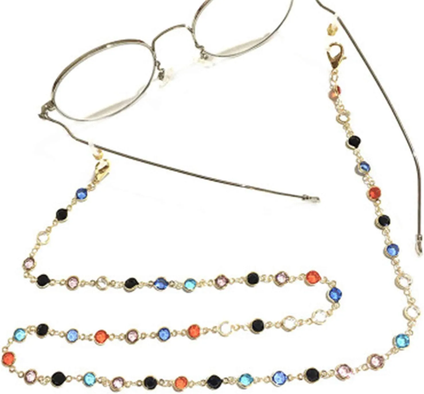 N/Q Colorful Evil Eye Crystal Beads Chain Sunglass Lanyard Holder Necklace Adjustable Eyeglass Strap for Women Men Jewelry