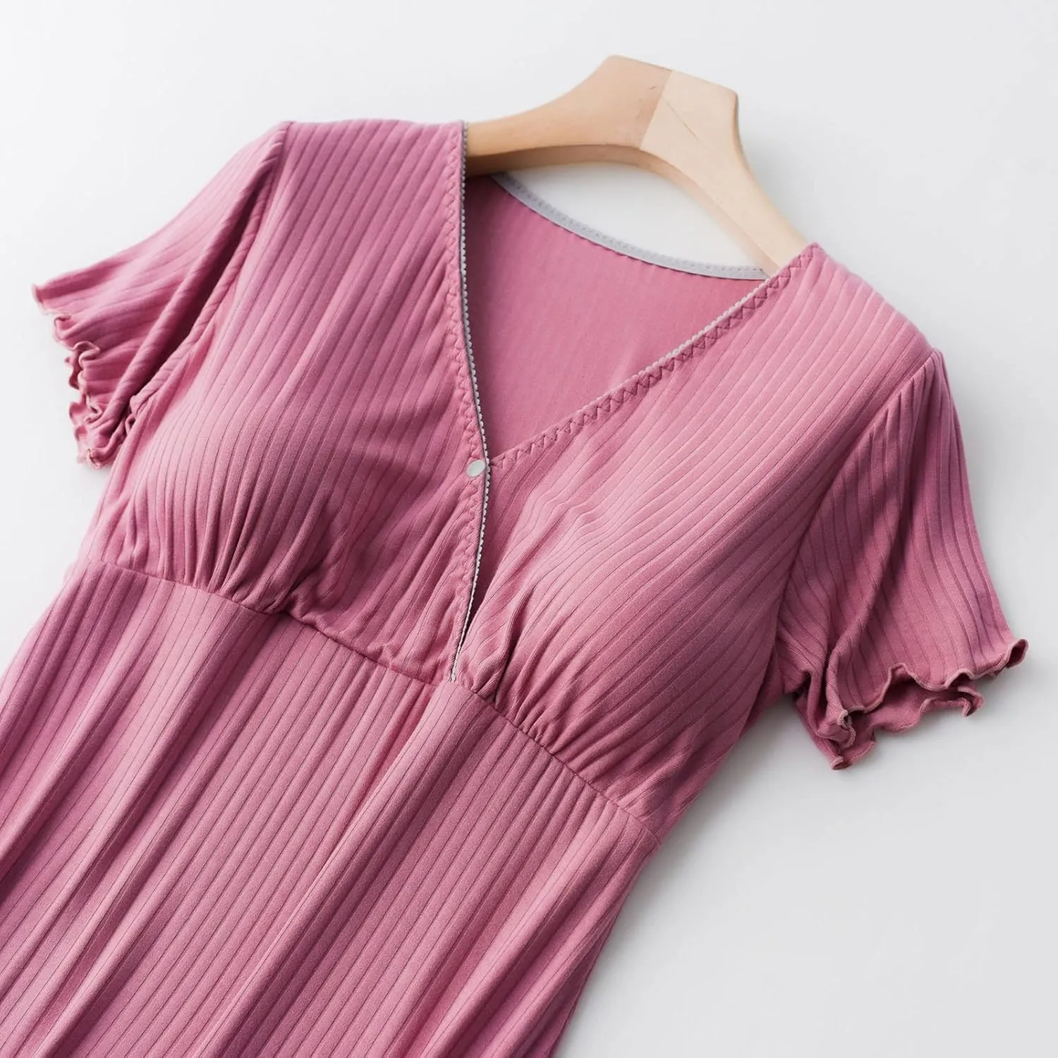 Nursing Nightgowns for Women Breastfeeding Sleepwear Comfy Short Sleeve V Neck Ribbed Pajamas Dress with Built in Bra