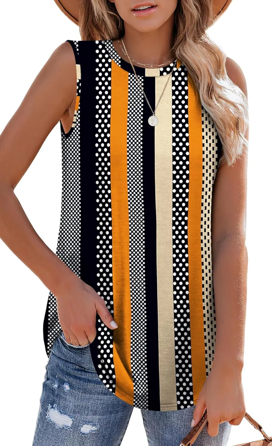 OFEEFAN High Neck Tank Tops for Women Loose Fit Sleeveless Top Summer Clothes Womens Tunic Tops to Wear with Leggings