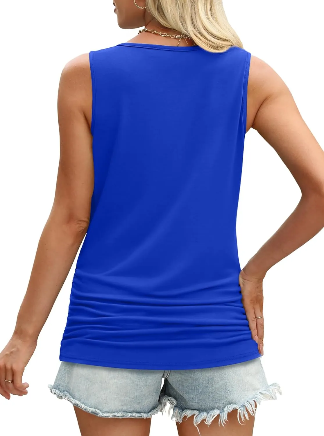 OFEEFAN Womens Ruched Tank Tops Crewneck Casual Summer Tops Basic Sleeveless Shirts