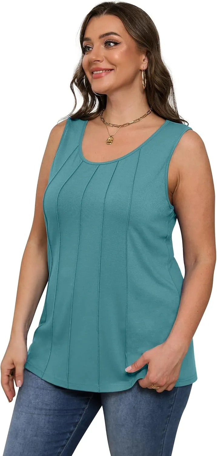 OFEEFAN Womens Tank Tops Pleated Scoop Neck Sleeveless Tops Casual Flowy 2025