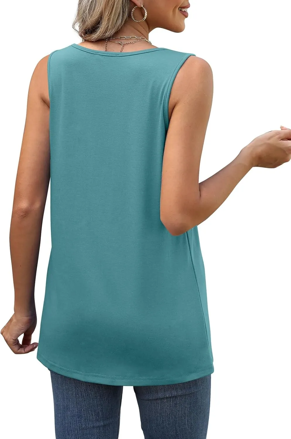 OFEEFAN Womens Tank Tops Pleated Scoop Neck Sleeveless Tops Casual Flowy 2025