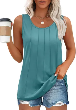 OFEEFAN Womens Tank Tops Pleated Scoop Neck Sleeveless Tops Casual Flowy 2025