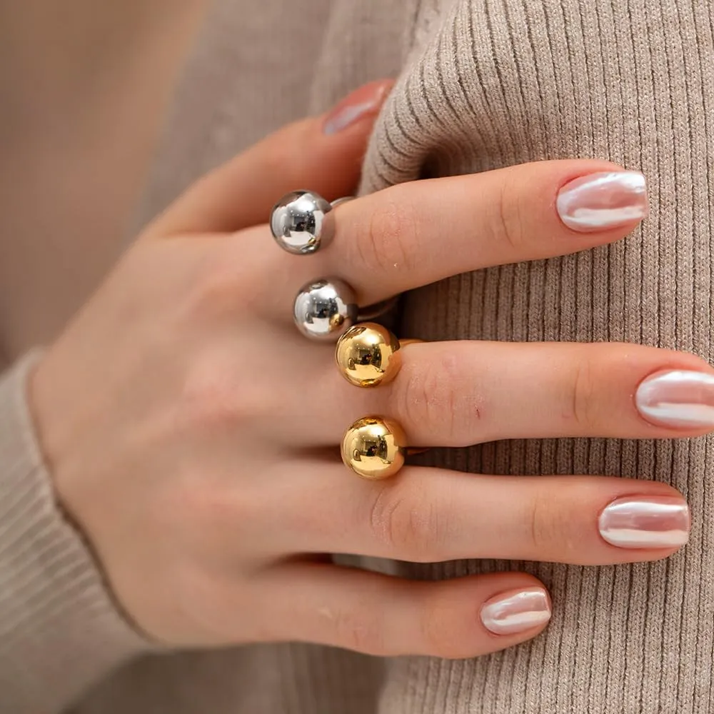 OIDIMS Geometric Balls Minimalist Wrap Open Ring for Women Fashion Ball Stainless Steel Eternity Statement Promise Knuckle Pinky Stacking Adjustable Rings Daughter Bff Birthday Christmas Gifts