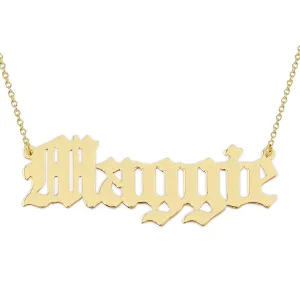 Old English Name Necklace 10k Gold Personalized Custom Made Nameplate Charm Chain