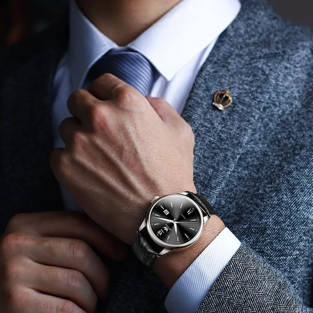OLEVS Men Leather Watch,Mens Wrist Watches,Big Face Watches for Men,Leather Band Watches for Men,Day Date Watches for Men,Waterproof Watches for Men,Men Classic Watch,Reloj para Hombres