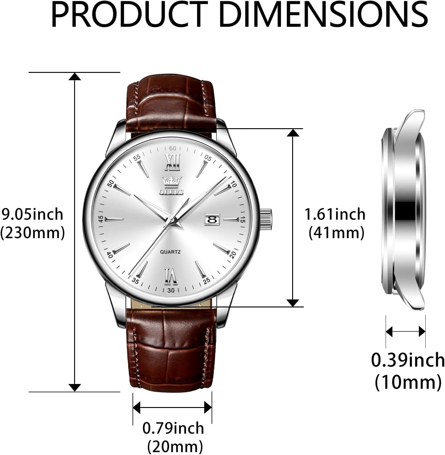 OLEVS Men Leather Watch,Mens Wrist Watches,Big Face Watches for Men,Leather Band Watches for Men,Day Date Watches for Men,Waterproof Watches for Men,Men Classic Watch,Reloj para Hombres