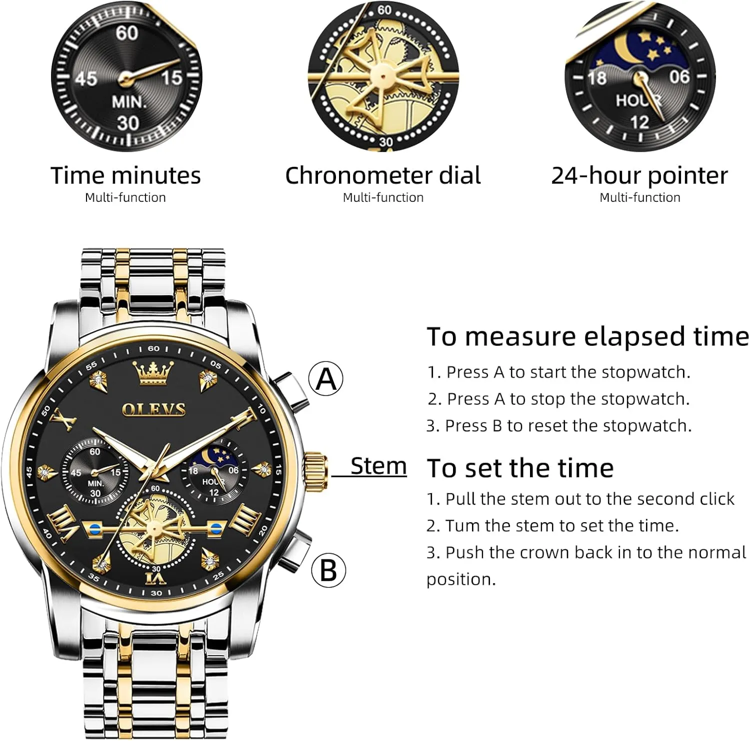 OLEVS Men Silver Watches,Men's Stainless Steel Chronograph Watch,Man Analog Quartz Big Face Male Watches Luxury Waterproof Roman Numeral Dress Diamond Relojes para Hombre