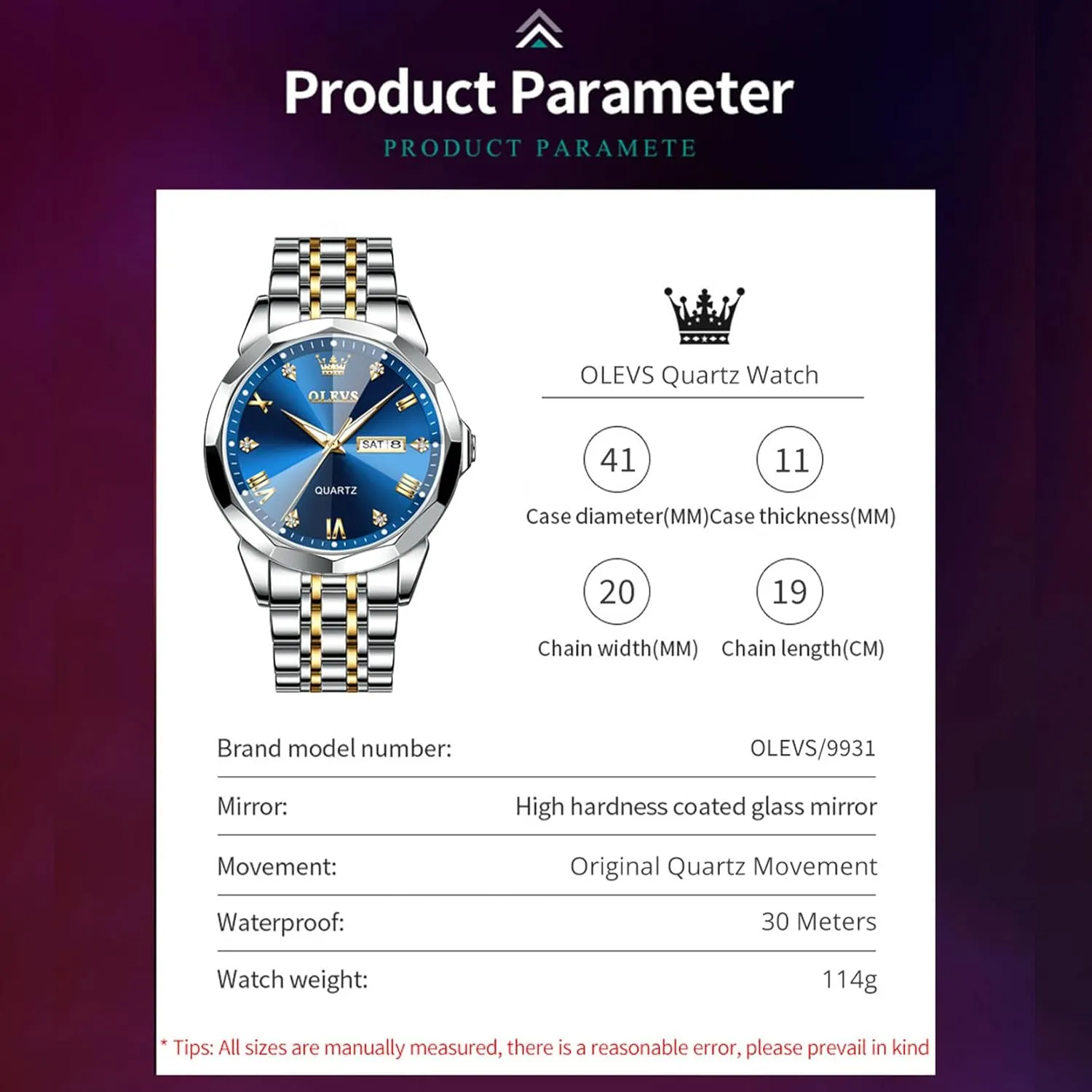 OLEVS Mens Watches Large Face Watch for Men Casual Stainless Steel Diamond Analog Quartz Waterproof Date Dress Men's Wrist Watch