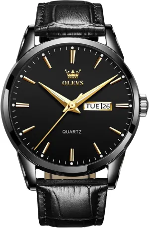 OLEVS Watch for Men Chronograph Brown Leather Gold Case Analog Quartz Fashion Business Dress Large Face Men Watch Day Date Luminous Waterproof Casual Male Wrist Watch Black/Blue/White Dial