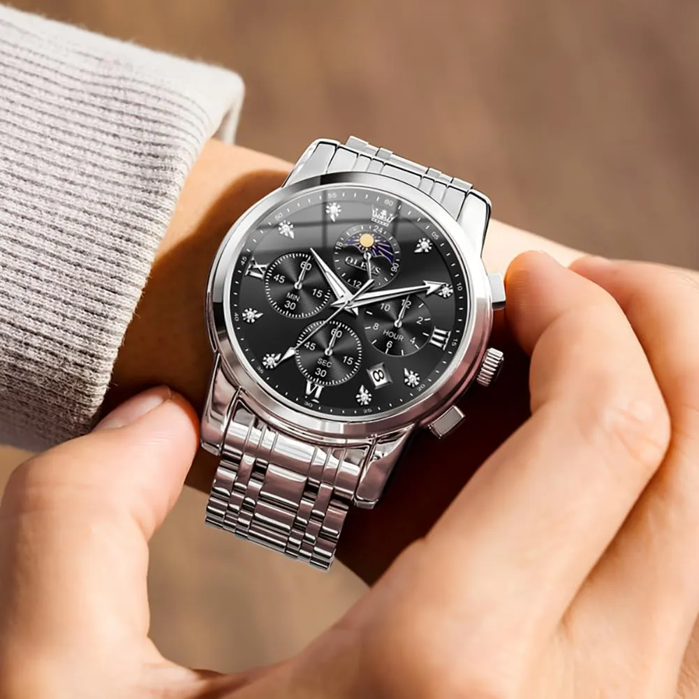 OLEVS Watch Men, Stainless Steel Waterproof Men's Dress Watch, Classics Large Face Dial with Date Relojes para Hombres, Business Luxury Watches for Men, Fashion Men's Analog Wrist Watches