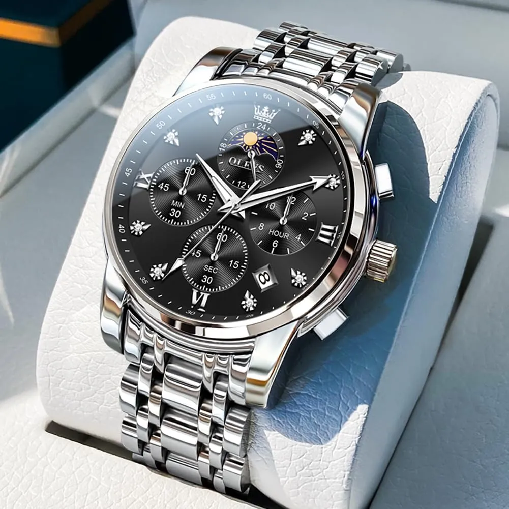 OLEVS Watch Men, Stainless Steel Waterproof Men's Dress Watch, Classics Large Face Dial with Date Relojes para Hombres, Business Luxury Watches for Men, Fashion Men's Analog Wrist Watches